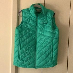 Columbia sleeveless vest beautiful turquoise green. High neck. Puffy.